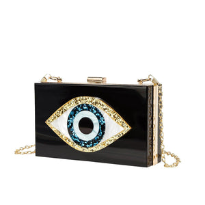 Luxury White Marbled Acrylic Clutch with Evil Eye Chain – Designer Summer Handbag - MRC STORE