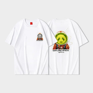 Short Sleeve Space Panda Embroidery T-Shirt - Heavy Craft My Store