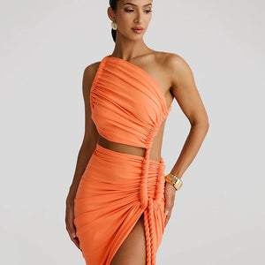 Women’s One-Shoulder Dress - Backless Ruched Long My Store  42.49