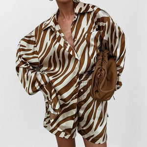 Women’s Two-Piece Suit - Printed Brown Set My Store