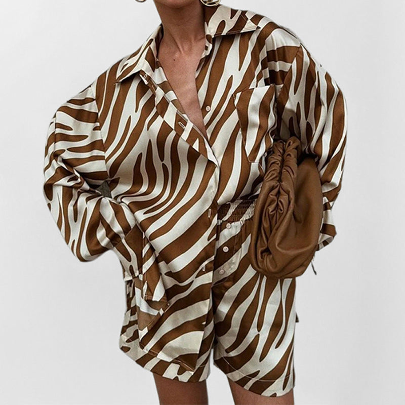 Women’s Two-Piece Suit - Printed Brown Set My Store