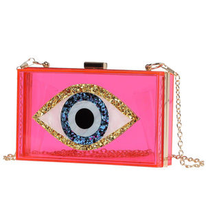 Luxury White Marbled Acrylic Clutch with Evil Eye Chain – Designer Summer Handbag - MRC STORE