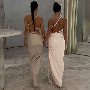 Women’s One-Shoulder Dress - Backless Ruched Long My Store
