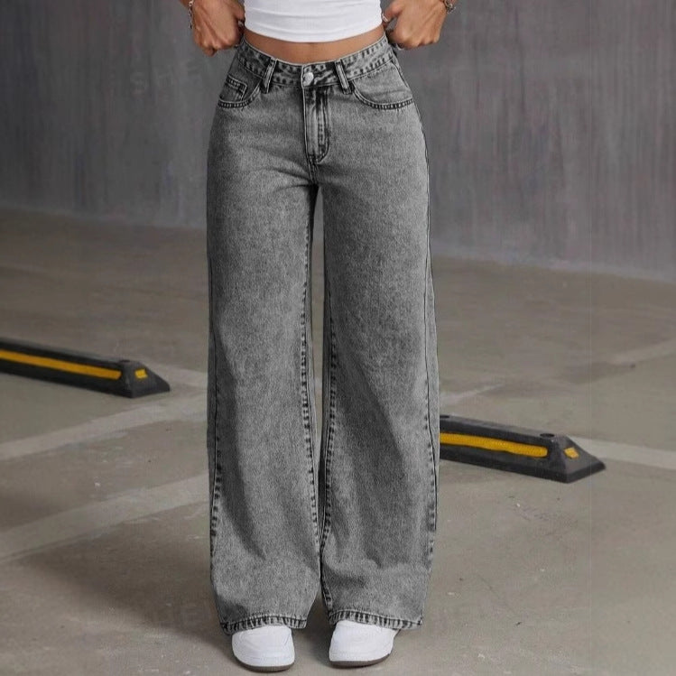 Vintage Bow Embroidered Washed Jeans for Women - Straight Loose Trousers My Store