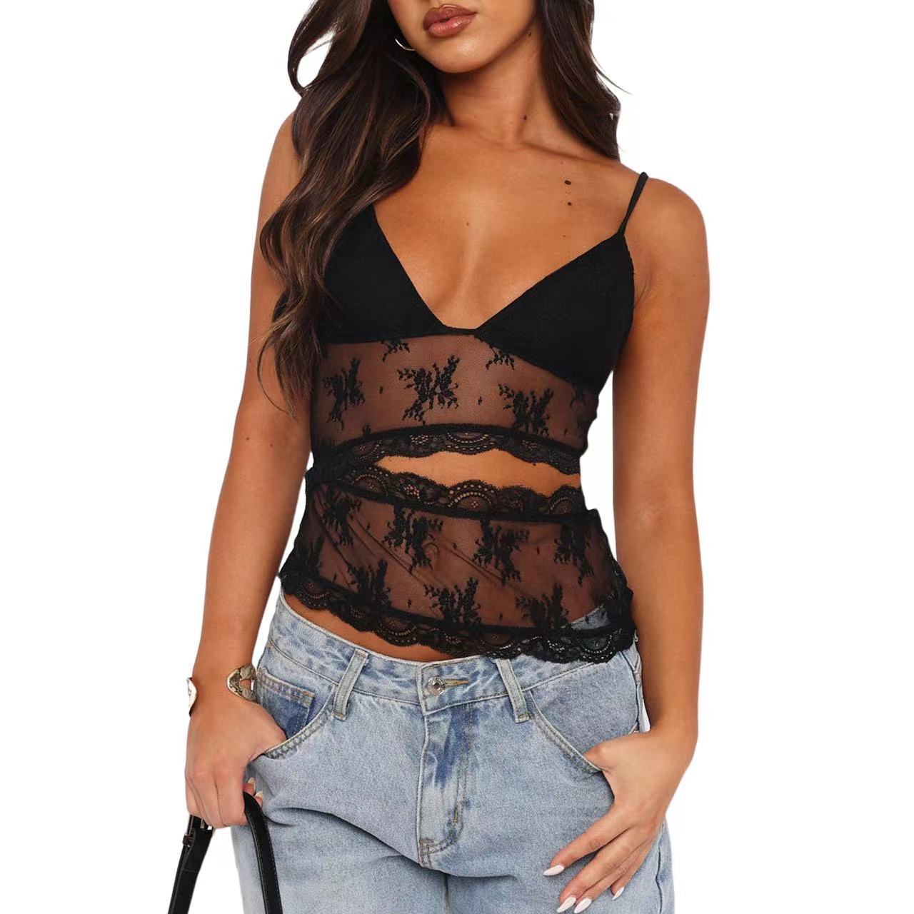 Women’s Backless Tank Top - Lace V Neck Sling My Store  19.99