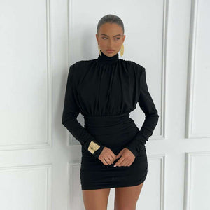 Women’s Sheath Dress - High Collar Pleated My Store