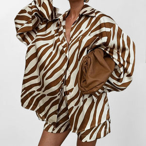 Women’s Two-Piece Suit - Printed Brown Set My Store