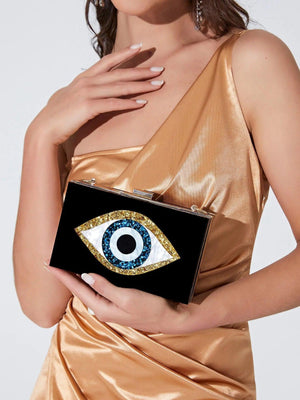 Luxury White Marbled Acrylic Clutch with Evil Eye Chain – Designer Summer Handbag - MRC STORE