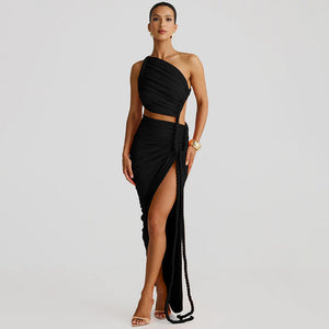 Women’s One-Shoulder Dress - Backless Ruched Long My Store  42.49