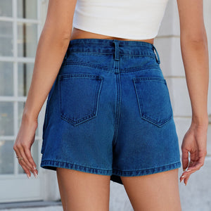 Women's Washed Irregular Denim Short Skirt - Mid Waist My Store