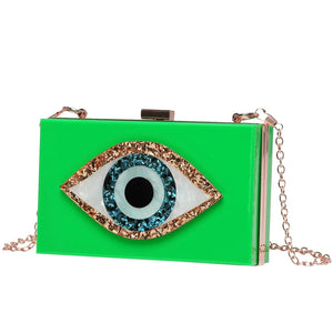 Luxury White Marbled Acrylic Clutch with Evil Eye Chain – Designer Summer Handbag - MRC STORE