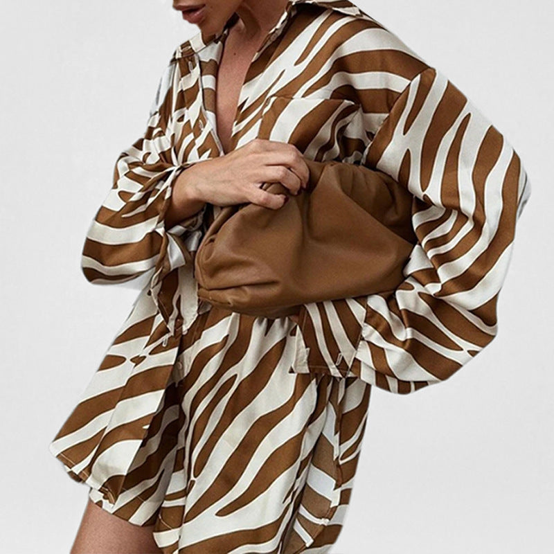 Women’s Two-Piece Suit - Printed Brown Set My Store