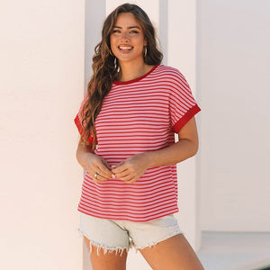 Women's Loose Striped Knitted T-Shirt – Casual Style My Store