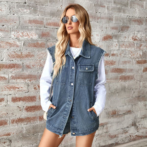 Women's Washed Denim Loose-fitting Waistcoat Waistcoat Top Cardigan MRC STORE