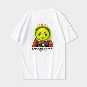 Short Sleeve Space Panda Embroidery T-Shirt - Heavy Craft My Store  27.17