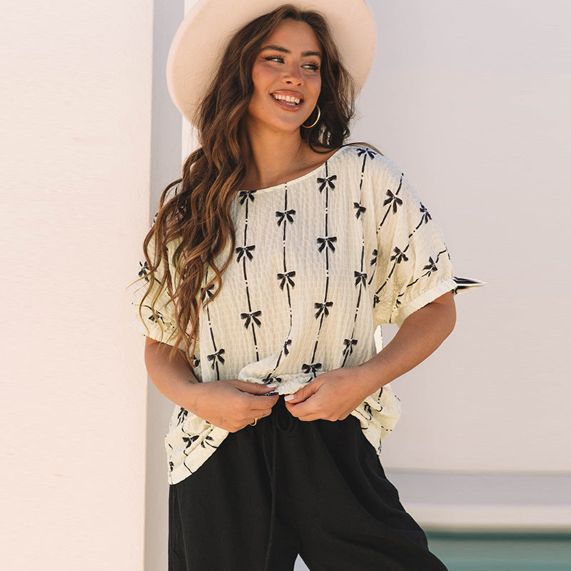 Women’s Summer Top - Bow Print Pullover My Store
