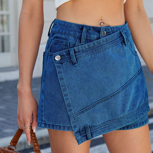 Women's Washed Irregular Denim Short Skirt - Mid Waist My Store