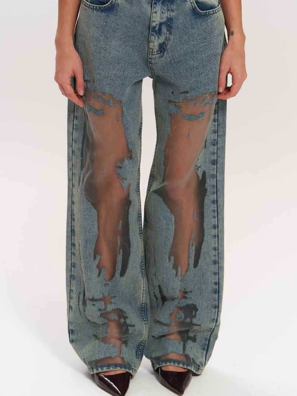 Vintage Hollow Textured Straight-Leg Jeans