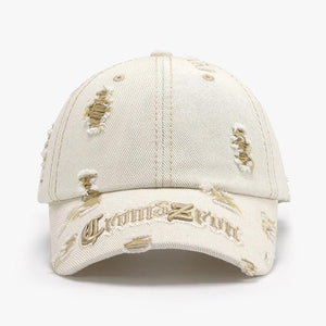 Matching Ripped Letter Print Embroidery Cap – Adjustable Cotton Dome Hat - MRC STORE