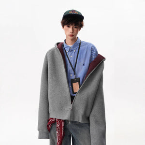 Men’s Contrast Zipper Hooded Cardigan My Store