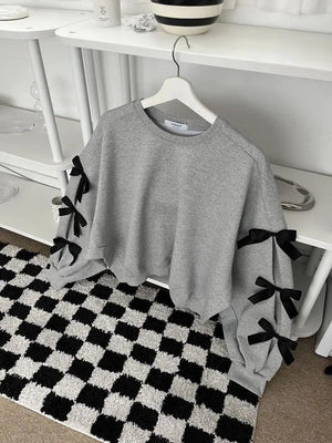 Loose Bow Lantern Sleeve Sweater - MRC STORE