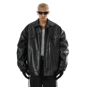 Vintage PU Leather Lapel Coat - MRC STORE
