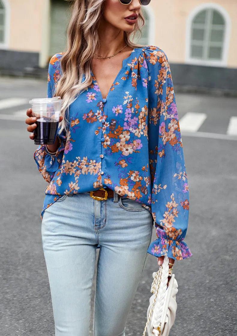 Chic Floral V-Neck Blouse - MRC STORE