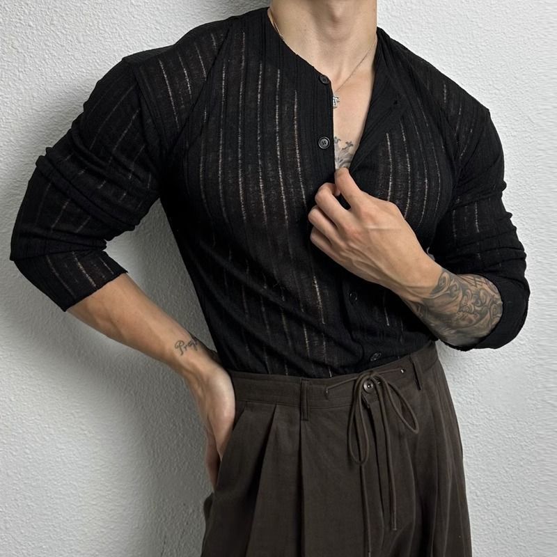 Men’s Hollow Cardigan - Solid Color Slim My Store