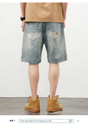 Men’s Ripped Denim Shorts - Straight Blue My Store