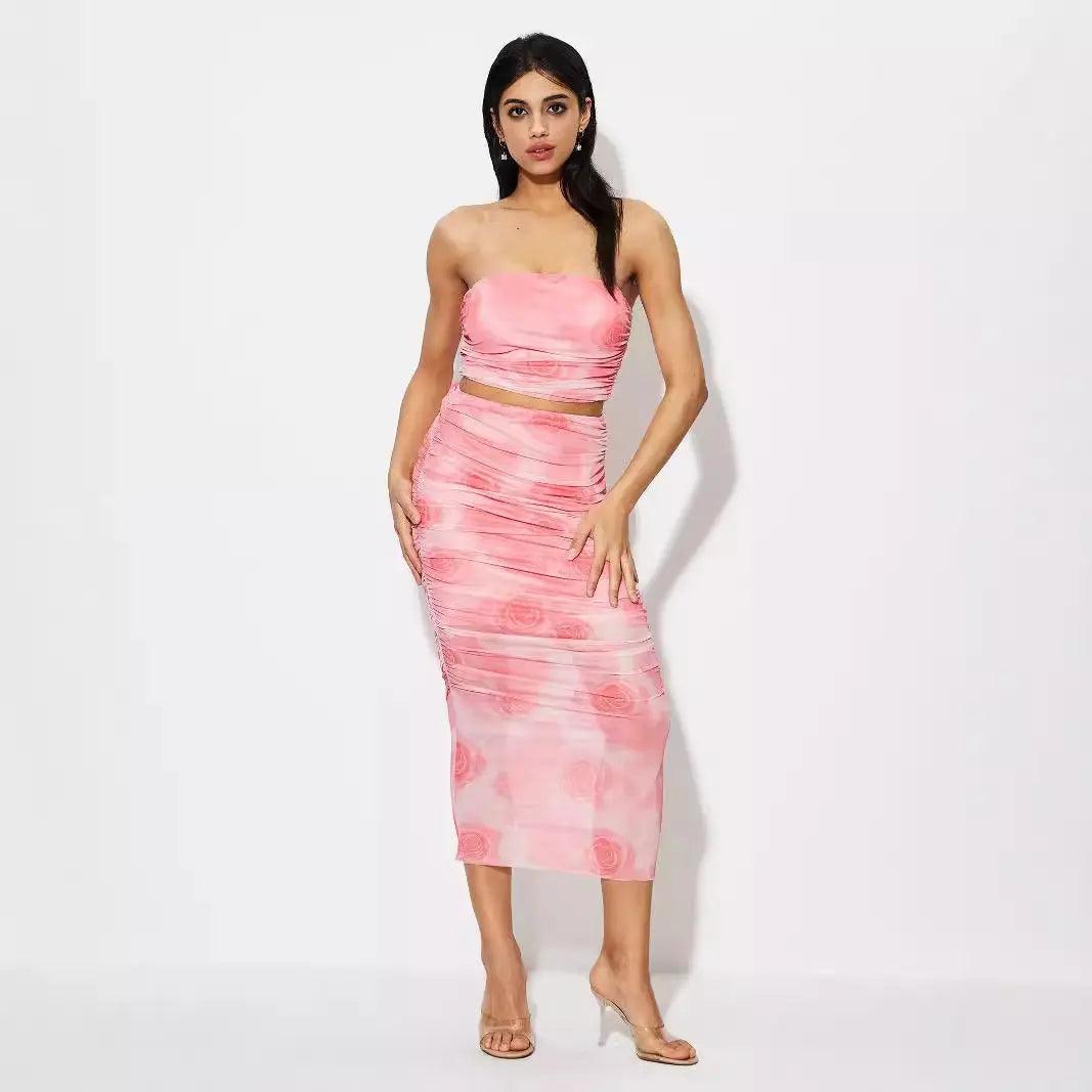 Tie dye Tube Top Printed Vest Skirt Suit - MRC STORE