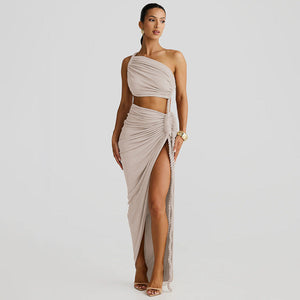 Women’s One-Shoulder Dress - Backless Ruched Long My Store