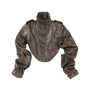 High-End Short PU Leather Fishbone Coat MRC STORE