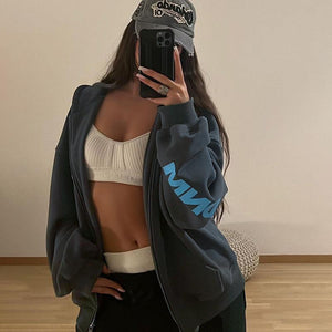 Trendy Letter Print Sweatshirt Coat - MRC STORE