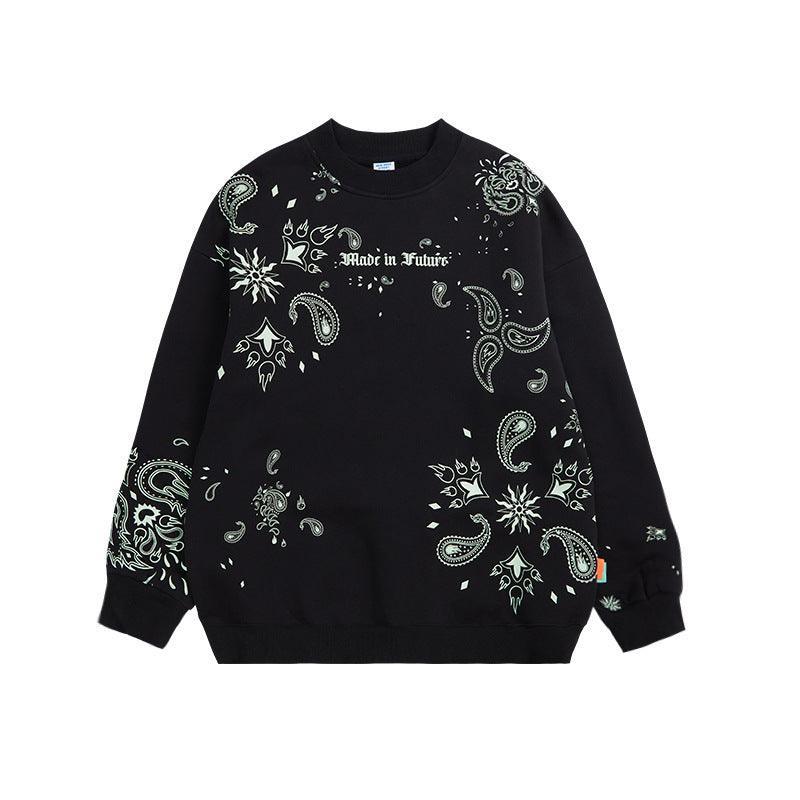 Glow Night Cashew Flower Printing Fleece Sweater - MRC STORE