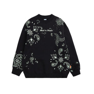 Glow Night Cashew Flower Printing Fleece Sweater - MRC STORE