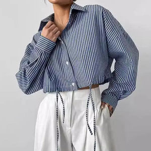 Cropped Striped Fashion Shirt - MRC STORE