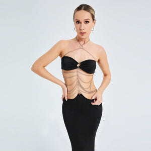 Metal Chain Halterneck Cutout Party Dress - Bold and Daring - MRC STORE