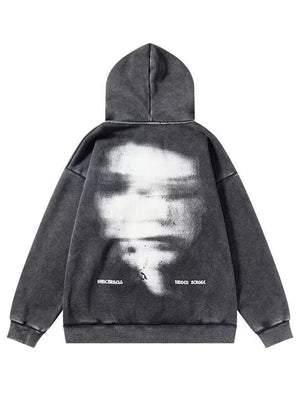American Oversize Vintage Distressed Letter Print Zipper Hoodie – Artistic Retro Style - MRC STORE
