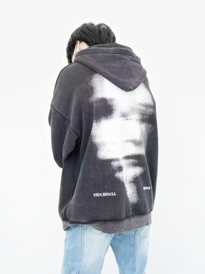 American Oversize Vintage Distressed Letter Print Zipper Hoodie – Artistic Retro Style - MRC STORE