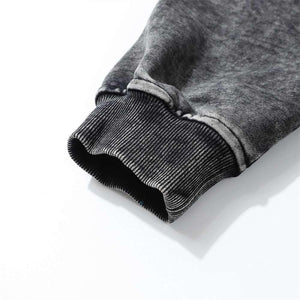 Vintage Black Acid Wash Hoodie with Embroidered Logo Patch - MRC STORE