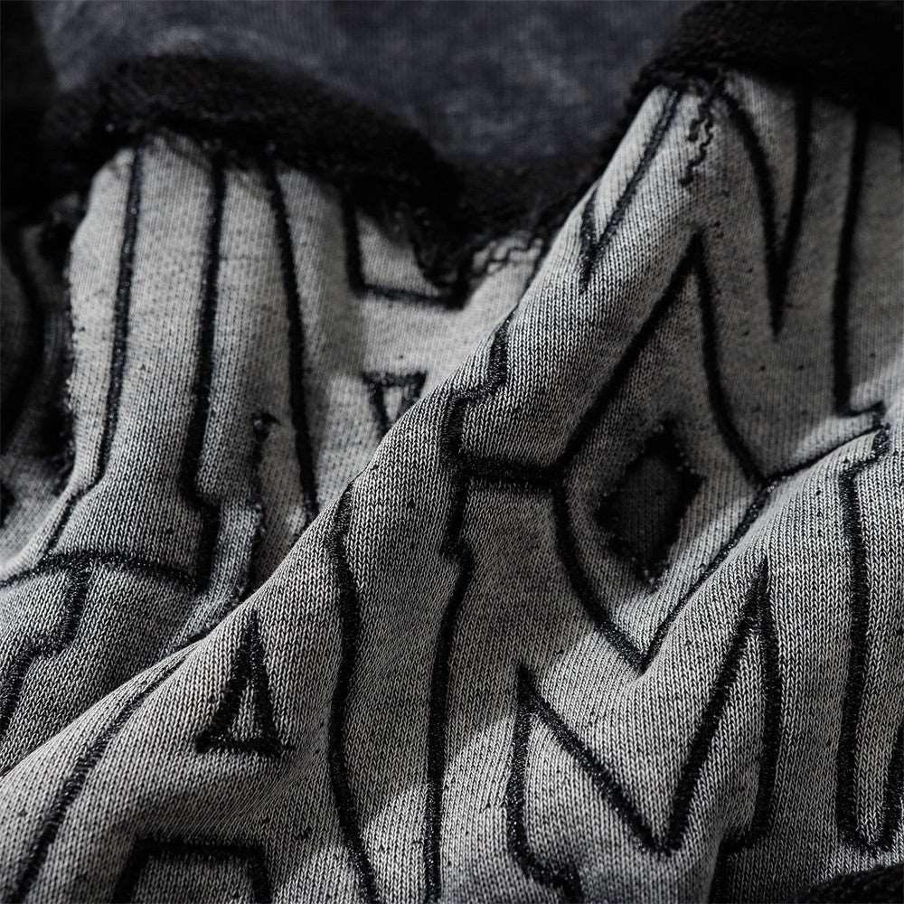 Vintage Black Acid Wash Hoodie with Embroidered Logo Patch - MRC STORE