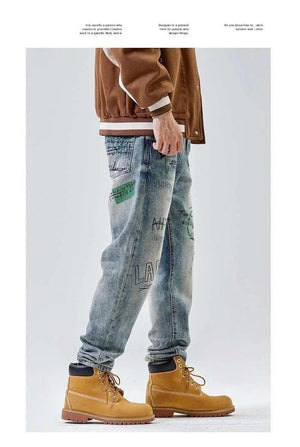 American Print Loose Jeans - MRC STORE