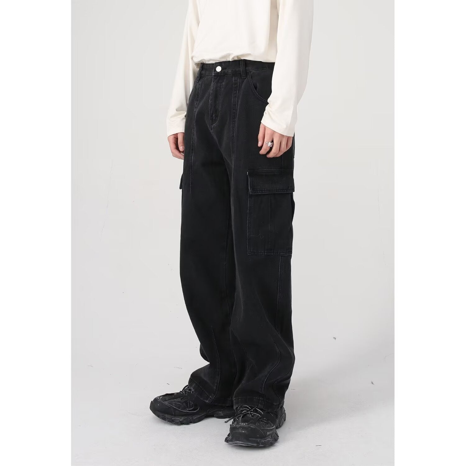 American Retro Loose Casual Workwear Jeans - MRC STOREjeansMRC STOREPerson wearing black cargo pants on a plain backgroundMRC STORECJXX259198911KPBlack2XL
