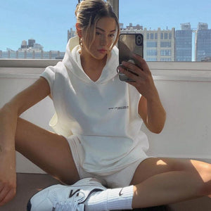 American Retro White Sleeveless Hoodie - MRC STORE