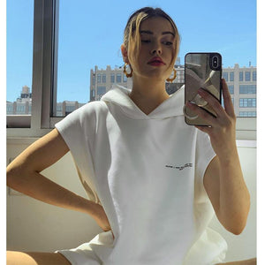 American Retro White Sleeveless Hoodie - MRC STORE