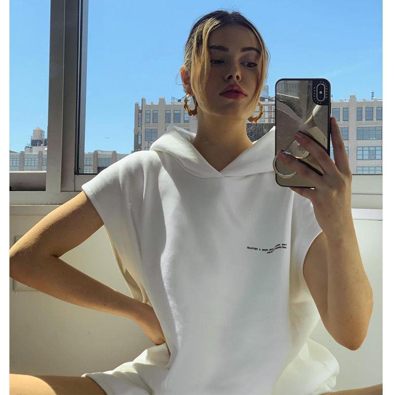 American Retro White Sleeveless Hoodie - MRC STORE