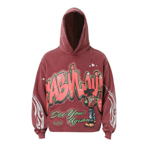 American Street Fashion Water-Washed Printed Hoodie - MRC STORE