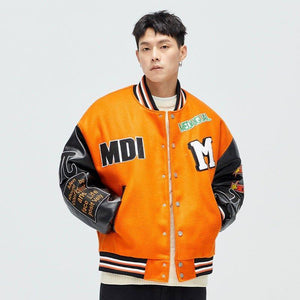 American Street Heavy Industry Thick Baseball Uniform Cotton-Padded Coat - Casual Cardigan Style, Polyester Fiber - MRC STORE