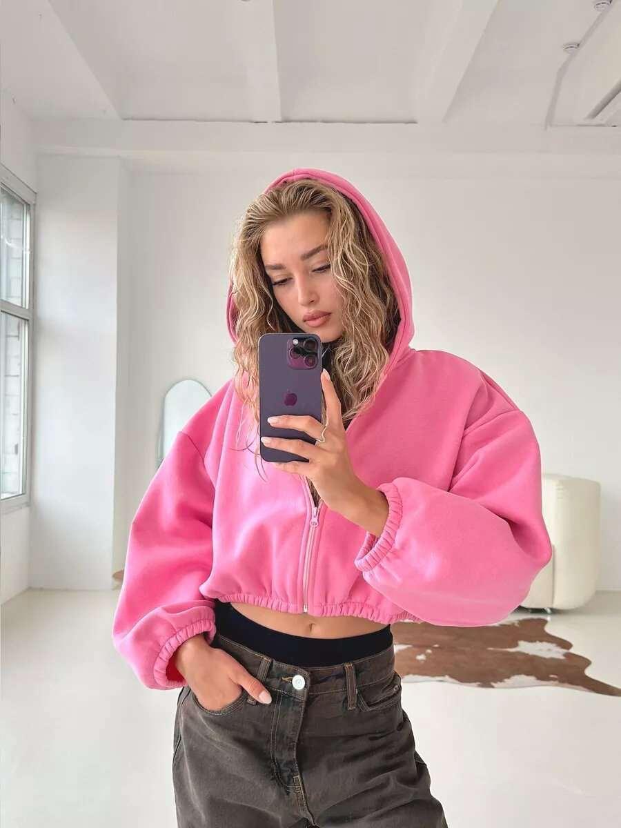 American Zippered Short Hoodie Jacket - MRC STORETopMy StoreAmerican Zippered Short Hoodie Jacket - MRC STOREMRC STORECJWY203201819SHPinkL