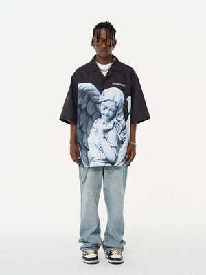 Angel Plaster Print Cuban Collar Shirt - MRC STORE